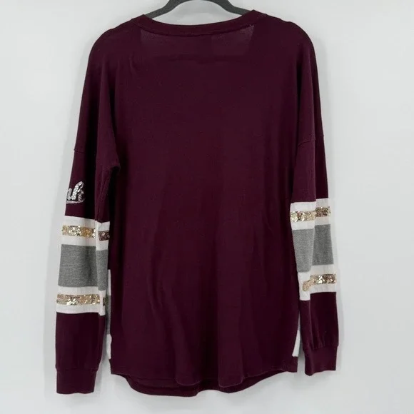 PINK Victoria's Secret Sequins V‎ Neck Long Sleeve Sweatshirt Burgundy XS - Picture 2 of 16